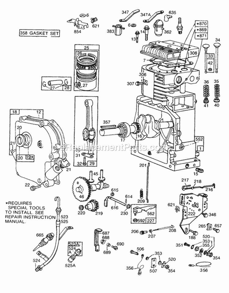 CylCrankcasePistonControls Diagram and Parts List for  Briggs and Stratton Engine